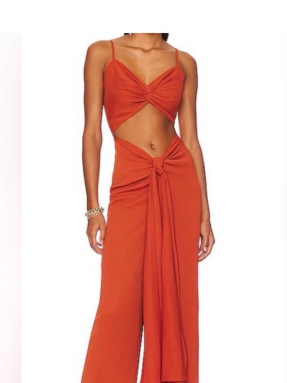 Women's Rust Cutout Wide-Leg Jumpsuit